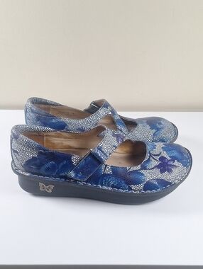 Alegria Dayna "Blue Bouquet" Leather Mary Jane Clogs - Size EU 39 (US 9)